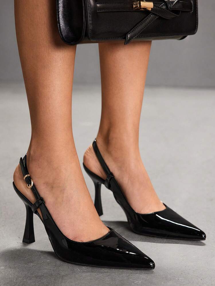 CUCCOO SZL Women Shoes Pointed Thin High Heel Black Back Strap Slingback Women's High Heel Shoes Simple Elegant Fashion Sexy Party Banquet Women's High Heel Shoes Women's Shoes Spring Shoes