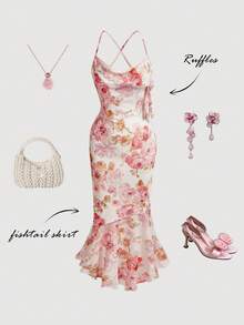 Vestido de verano con estampado floral elegante, bajo de cola de pez y espalda descubierta para mujer - Multicolor - Ver 8