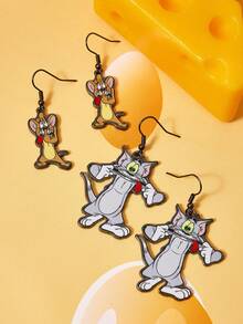 TOM & JERRY X SHEIN Cartoon Element Printed Zinc Alloy Stud Earrings, Luxurious Niche, Casual Chic, Suitable For Various Parties, Concerts, Festivals - Black - View 5