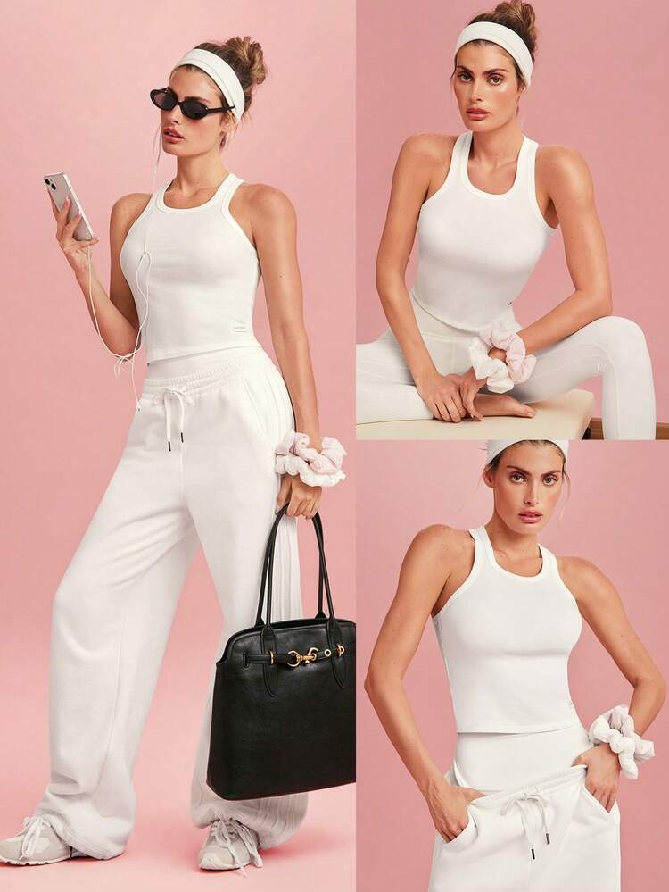 Ribbed Pima Cotton Crush Mode Waist Length Slim Fit Racerback Tank Top Daily Casual Wear