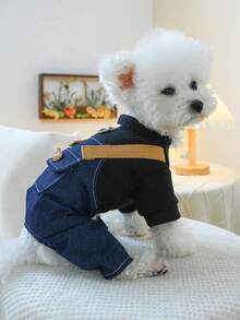 PETSIN 1pc Dog Clothes, Spring And Autumn Casual One-Piece Clothes, Pet Fashion Blue Suspenders Pants - Multicolor - View 8