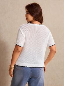 Elaquor Suéter de cuello redondo con lazo y jacquard, elegante y casual, talla grande - Blanco - Ver 2