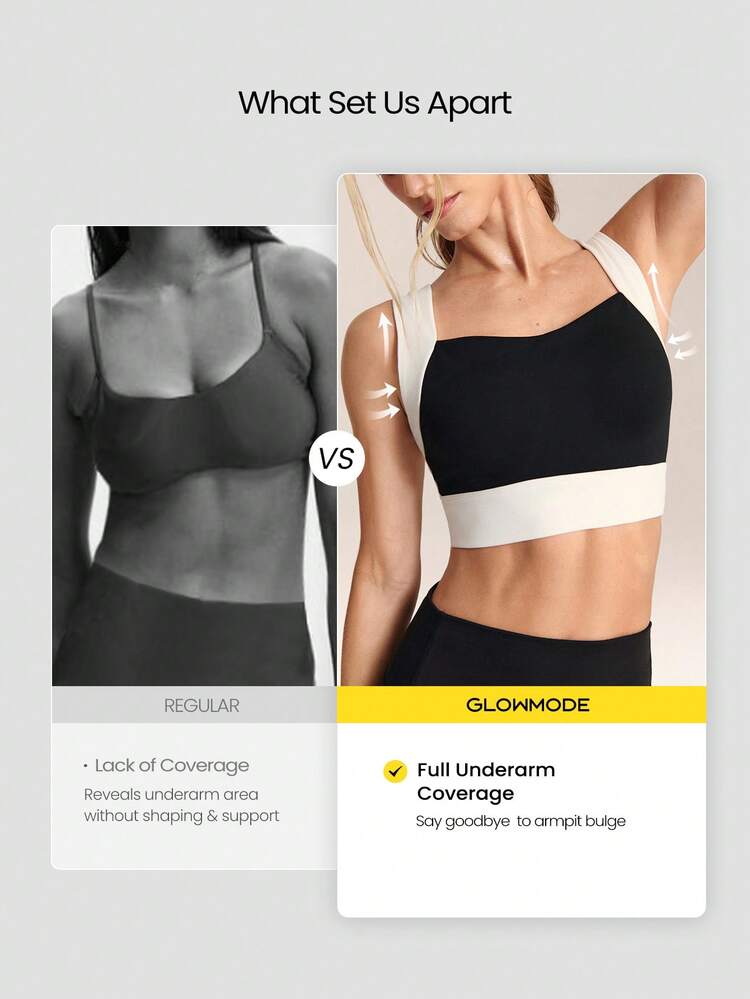FeatherFit™ Flow Reggiseno sportivo a due toni con scollo a cuore, in tessuto morbido e traspirante, con copertura completa, coppe rimovibili, adatto per yoga, pilates, attività quotidiane e casual