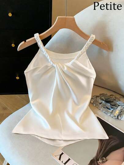 GlowEve Petite Top de tirantes casual de mujer de unicolor con nudo retorcido, para verano