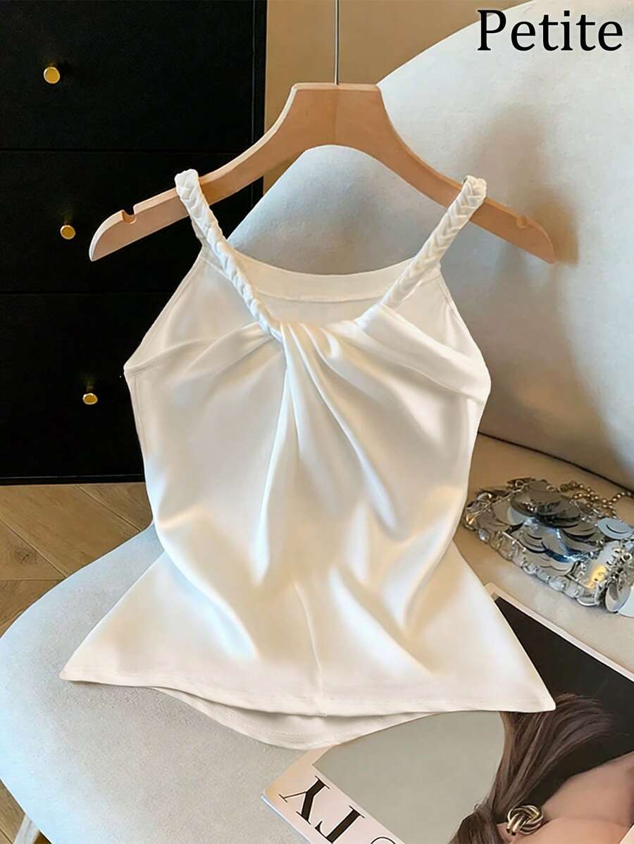 GlowEve Petite 女士休闲纯色扭结吊带背心,夏季 - 白色 - 查看 1