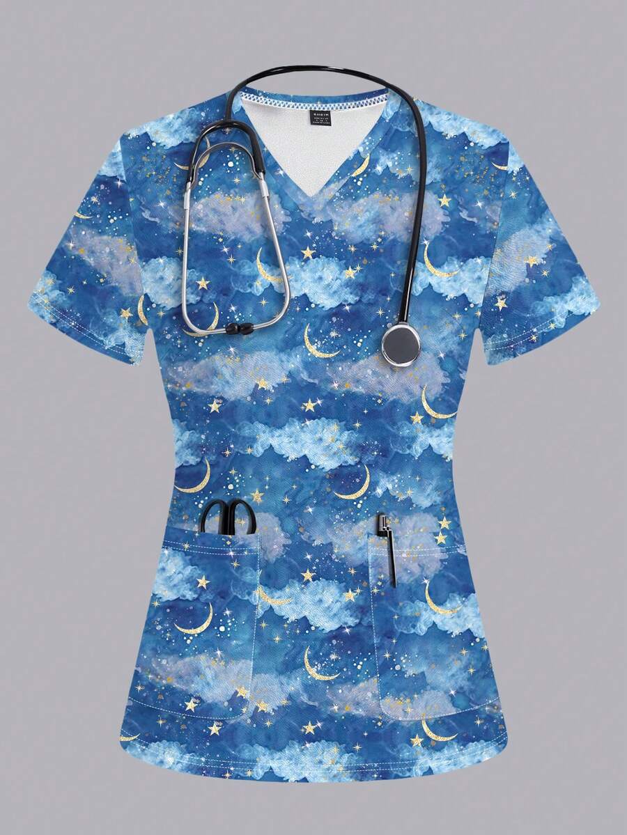 TaskEZ 女士星空蓝手术服上衣 - 彩色 - 查看 1