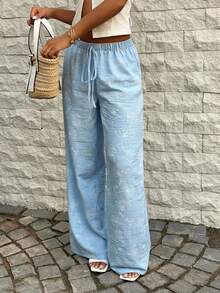 SHEIN SunnyBelle 女士碎花蓝色低腰裤，带口袋，时尚休闲沙滩装，适合夏季和春夏穿着 - 藍色 - 查看 6