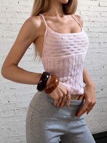 SHEIN Unity Fashionable Hollow Out Vacation Style Knit Top - Baby Pink - View 4