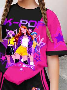 Trở lại trường học, Cô bé hoạt hình, Phong cách thể thao phối màu hồng và đen, Ngôi sao K-Pop, Thư giãn, Không khí mùa xuân, Bộ đồ đôi mẹ con/bạn thân, Bộ 2 món áo tay ngắn và quần short rộng rãi thoải mái cho bé gái tuổi teen mùa hè, Phong cách Hàn Quốc, Lễ hội chào đón năm học mới - trắng - Xem 5