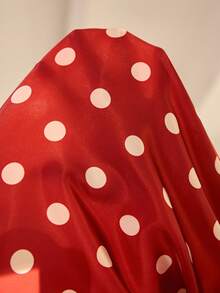LuxeNights Contrast Trim Faux Silk Polka Dot Lapel Collar Women Pajama Set Red Polka Dot Pajama Set Button Up Pajamas Set - Red - View 7