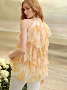 MOTF PREMIUM WOMEN'S SLEEVELESS TOP WITH PLEATED STRUCTURAL DESIGN, SPRING/SUMMER - Yellow - View 6