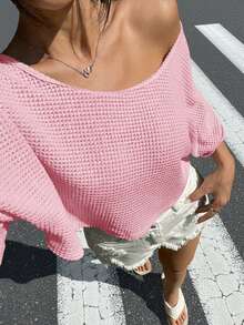 SHEIN EZwear 浅粉色不对称领口短袖T恤 - 淺粉色 - 查看 4