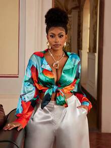 Maweii Chemise à manches longues oversize avec imprimé contrasté - Multicolore - Voir 1