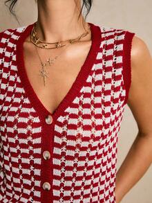 Poéselle Women's Knitted Cardigan, Fashion Spring/Summer New Arrival - Red and White - View 5