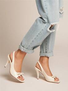 SHUZIA Women Crystal Rhinestone Embellished Square Toe Slingback High Heel Sandals - White - View 2