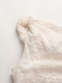 SHEIN 少女休闲优雅蕾丝扭结单肩修身T恤，适合日常穿着 - 白色 - 查看 4