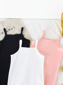 SHEIN 姐妹装和妈妈装，女婴休闲百搭日常穿搭修身罗纹吊带背心和打底裤套装，黑色+浅灰色+豹纹印花 - 彩色 - 查看 6