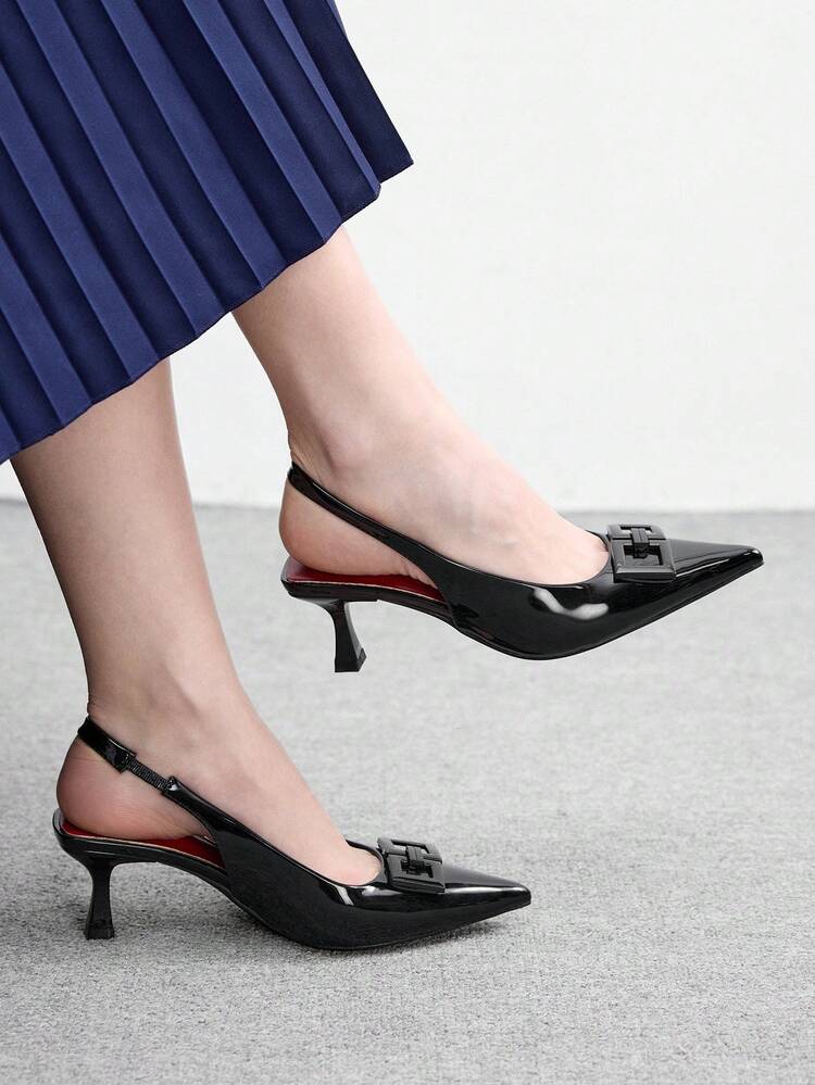 CUCCOO BIZCHIC Pointed Toe Glossy Fashion Stiletto High Heel Sandals With Ankle Strap, French Elegant Commuter Style, Combining Minimalist Sophistication And Mature Charm, Suitable For Working Women, Chic Girls For Dates/Afternoon Tea, And Semi-Formal Occasions Like Gatherings Spring Shoes