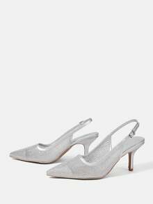 CUCCOO HITCHD Spring/Autumn New Silver Stiletto Pointed Toe Mesh Hollow Rhinestone Fashionable Sexy Women High Heels - Silver - View 7