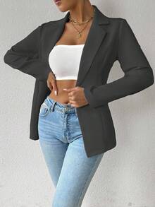 Chiquease Áo khoác blazer tay dài công sở thanh lịch một nút màu trơn dành cho nữ - Màu xám đen - Xem 4