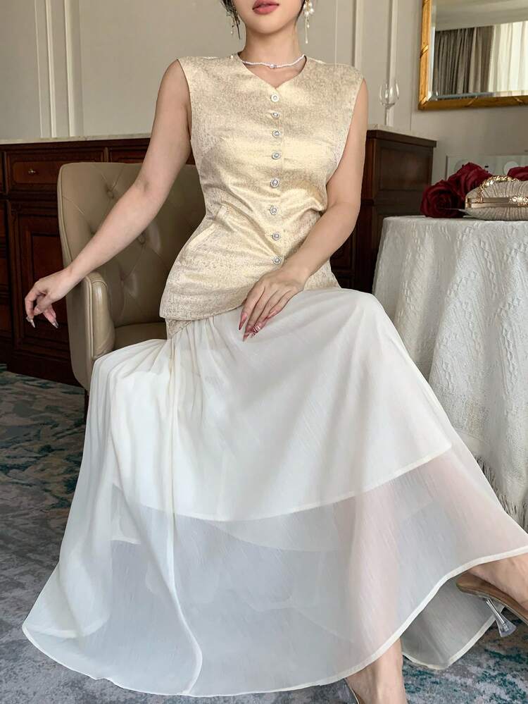 Women's Elegant Commuter Vest & Skirt 2 Pieces Set Summer