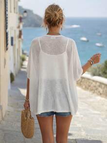 EMERY ROSE Women's Casual Batwing Sleeve Regular Outerwear For Daily Wear - White - View 2