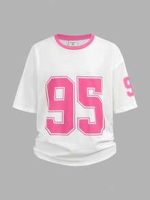 Tween Girls' Casual V-Neck Short Sleeve 2-Piece Set - Hot Pink - View 5