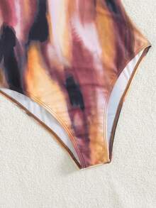 Bonvoyette 女士沙滩音乐节春夏扎染印花褶皱喇叭肩带隐藏式腰部显瘦圆领时尚优雅连体泳衣 - 彩色 - 查看 4