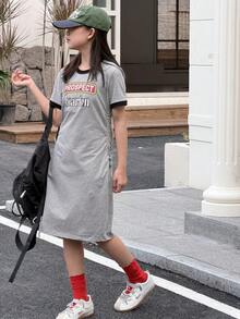 DAZY 少女卡通图案连衣裙 - 灰色 - 查看 1