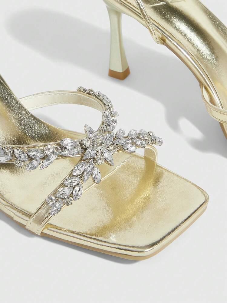 CUCCOO SZL Women's Square Toe Rhinestone Decor Elegant Fashion High Heel Sandals Valentine's Day