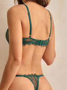 Charlaine 2pcs Lace Sexy Underwire Bra Set For Women - Dark Green - View 2