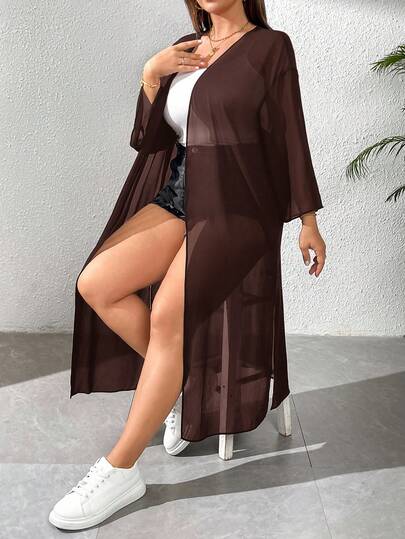 SHEIN Essnce Plus Size Women's Summer Business Casual Beachwear Vacations Woman Beach Coat For Woman Spring Break Offices For Women Concert Women Cruise Attire Women Beach Cover Up In Fall/Winter