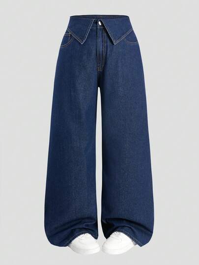 SHEIN MOD 大码纯色直筒宽松休闲牛仔裤