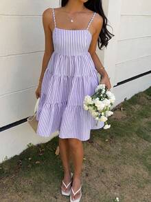 MainGRL 紫色条纹针织吊带连衣裙，女士夏季连衣裙，吊带连衣裙，紫色连衣裙 - 紫色 - 查看 5