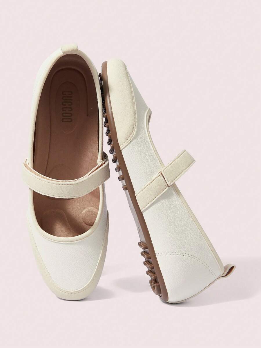 CUCCOO DOLLMOD Ladies Beige Mary Jane Flats Are Comfortable And Soft Valentine's Day - White - View 1