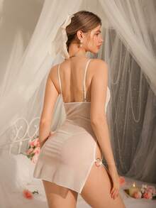 DelicateAllure Đầm slip gợi cảm màu trơn trang trí kim loại dành cho nữ, đầm không tay kiểu dáng thường ngày. - trắng - Xem 2