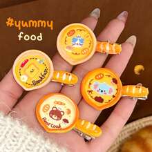 1pc Cartoon Bread Hair Bun Clips, 3D Food Play Duckbill Clips, Girlish Cute Bangs Side Flyaway Hair Pins - Multicolor - View 4