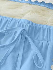GlowEve Women's Contrast Trim Spaghetti Strap 3 PiecesCasual Set, Summer - Baby Blue - View 4