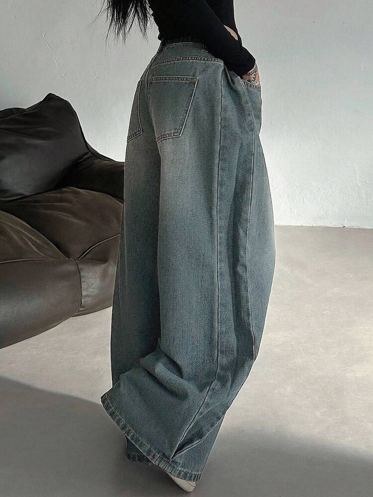 Women's Distressed Washed Wide Leg Jeans Y2k