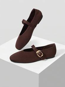 MOTF PREMIUM 女士方头搭扣平底鞋 - 咖啡棕 - 查看 10