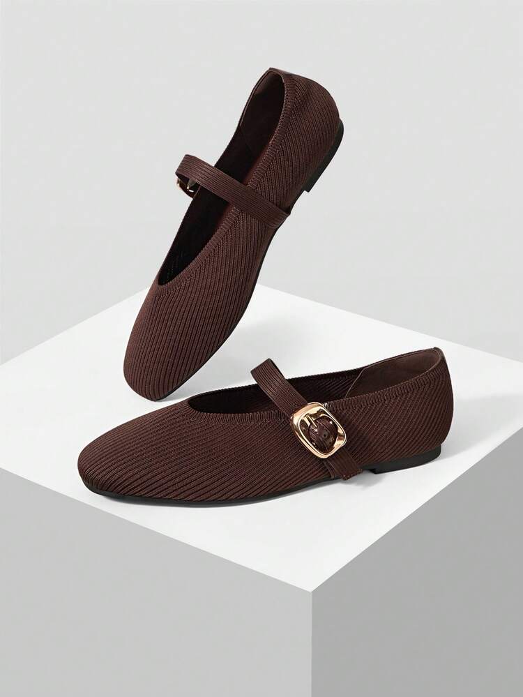 WOMEN SQUARE TOE BUCKLE STRAP FLATS FOR CHRISTMAS