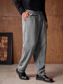 Business Casual AKNOTIC 男士人字纹斜插口袋休闲裤，适合圣诞派对、通勤、商务场合、送给男友的礼物、节日之选；法兰绒男士正装裤；男士褶裥西装裤；男士人字纹裤；灰色男士长裤；宽松男士粗花呢裤 - 黑與白 - 查看 8