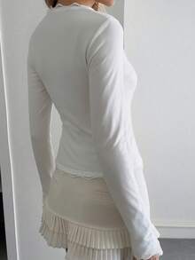Livesso Women's White Lace Frill Trim Fitted Cardigan - White - View 2