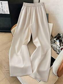 GlowEve High Waist Slit Leg Pants, Relaxed Fit Straight Leg Trousers, Elegant Commuting & Date, Slimming Casual Suit Pants - Beige - View 2