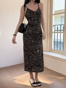 DAZY Women's Fashionable Sequin Strap Dress, Summer,Valentine Outfits For Women Sundress - Black - View 2