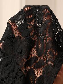 EMERY ROSE 大码女式蕾丝拼接宽松套装。优雅休闲，通勤，春夏皆宜。 - 黑色 - 查看 8