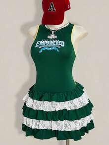 SHEIN ICON Đầm thể thao bóng đá màu xanh lá cây phối ren, cỡ lớn. - Nhiều màu - Xem 6