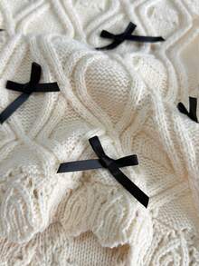 SHEIN Unity Women's Fashionable Elegant Versatile Round Neck Bow Tie Knitted Sweater Vest, Summer - Apricot - View 4