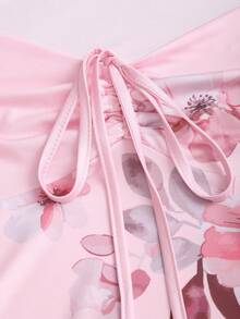 Sweetra Áo thun nữ màu hồng, thích hợp cho Halloween, Lễ Tạ ơn, Năm mới, dự tiệc, đi làm, mặc hàng ngày, du lịch, nghỉ mát. Áo có họa tiết in, nơ đính hạt, thiết kế nhún bèo, dễ thương và tinh nghịch, ôm eo, tay dài. - Hồng - Xem 5