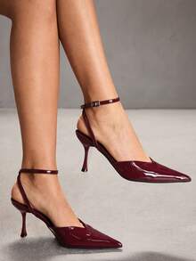 CUCCOO SZL Women's Shoes Pointed Burgundy Patent Leather Ankle Strap Wrapping Belt Decorative Fashion Dating Party Style Sexy Style Stiletto High Heel Sandals Summer Shoes - Burgundy - View 9